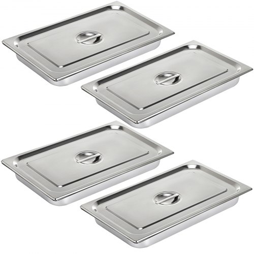 VEVOR Bac INOX Alimentaire Lot de 4 Plats à Four en Acier Inoxydable 13L Épaisseur 0,8mm Bac Poli Rectangulaire Effet Miroir Aliments Chauds et Froids pour Cuisine de Restaurant Gril Gâteaux Tartes