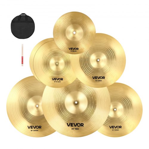 

VEVOR Ensemble de Cymbales Batterie 254 mm 355 mm 400 mm 455 mm 505 mm Lot de 6 (10 14 16 18 20 Inches)