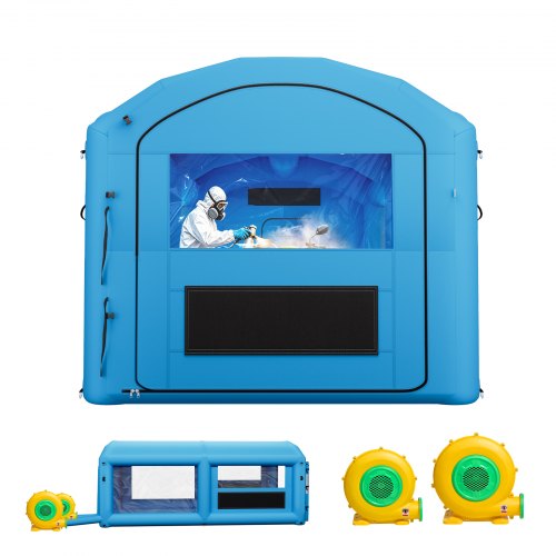 

VEVOR Cabine de Peinture Gonflable 6x3x2,5 m Souffleur de 550W+750 W Bleu, Tente de Pulvérisation Portable à Toit Arqué avec Grand Filtre en Coton, pour VTT, Motos et Meubles de Taille Moyenne