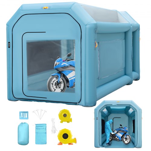 VEVOR Cabine Peinture Voiture 4x2,5x2,5m, Tente Pulvérisation Gonflable Garage Tissu Oxford 210D PVC Souffleur Gonflage 680W Souffleur Ventilation 330W Tente Tunnel pour Camping Mécaniciens Automobile
