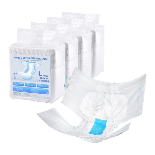 

VEVOR Couche Adulte, Taille L, Sous-vêtements de Protection d'Incontinence Jetables Absorbants Anti-fuite pour Hommes Femmes, avec Languette Adhésive, Indicateur Humidité, 40 Pièces (4 Paquets de 10)