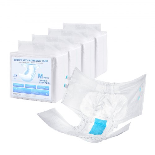 

VEVOR Couche Adulte, Taille M, Sous-vêtements de Protection d'Incontinence Jetables Absorbants Anti-fuite pour Hommes Femmes, avec Languette Adhésive, Indicateur Humidité, 40 Pièces (4 Paquets de 10)