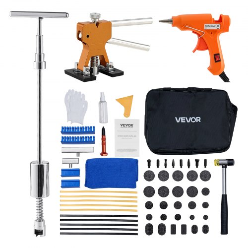 

VEVOR Kit de Débosselage de Carrosserie sans Peinture 61PCs, avec Débosseleur Doré, Marteau à Inertie, Barre en T, Pistolet à Coll, Outil de Réparation de Bosses de Portières pour Garage Atelier