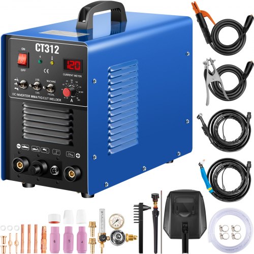 VEVOR Poste à Souder Électronique TIG/MMA/Plasma cutter Soudeuse Thermique Professionnelle 20-120 A Machine de Soudage Inverter 1-8?mm pour Souder et Réparer de l'Acier et du Fer de Faible Épaisseur