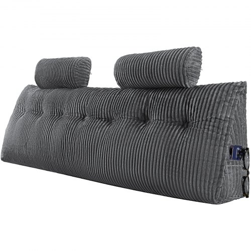 

VEVOR Coussin de lecture avec 2 poches latérales et 2 appuis-tête, coussin tête de lit (King Size), oreiller en flanelle lavable, soutien dorsal pour lire, jouer, se reposer et travailler, gris
