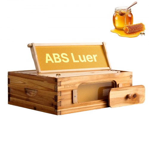 

VEVOR Kit démarrage ruche avec boîte moyenne, bois de sapin enduit de cire d'abeille, kit ruche Langstroth avec 10 cadres et fondations fenêtres acrylique transparent pour apiculteurs pro débutants