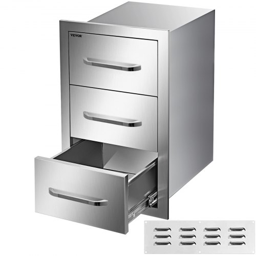 Tiroirs Inox de Cuisine Triple Rangment Ustensile de Cuisine Barbecue 40x73x53cm