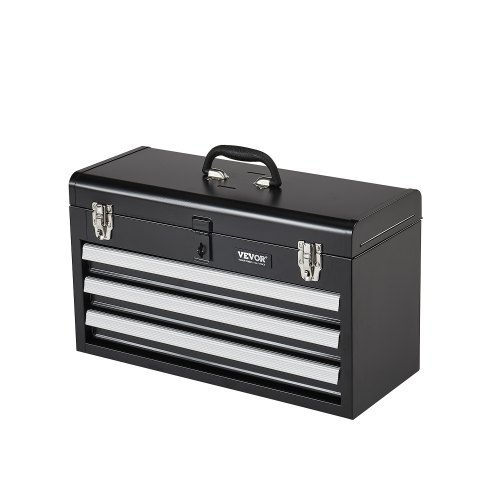 

VEVOR Boîte Caisse Coffre Organisateur Outils en Métal 520 mm 3 Tiroirs Noir