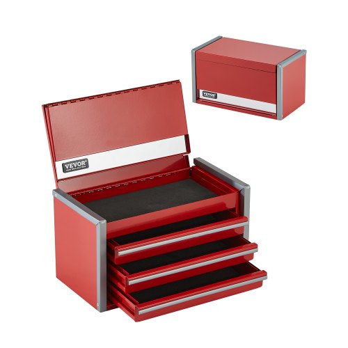 

VEVOR Boîte Caisse Coffre Organisateur Outils Métal 218,4 mm 3 Tiroirs Rouge