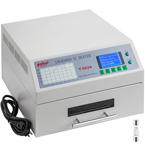 VEVOR Machine de Soudage par Refusion T-962A SMD Four à Refusion 1500W Station de Soudage Ecran LCD Température 0-280? Zone de Soudure 300x320mm Poste à Souder à Refusion pour Circuits Imprimés BGA
