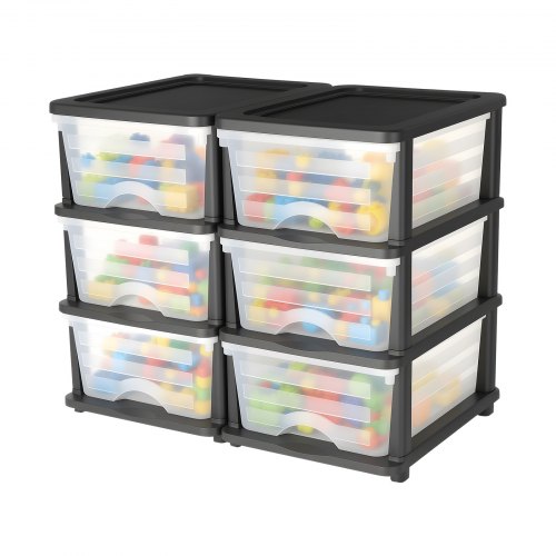 

VEVOR Tiroirs de rangement en plastique, lot de 2, tour de rangement à 6 tiroirs, organiseur à 3 niveaux, bacs transparents pour fournitures de bureau, salles de bricolage, salles de classe et maison