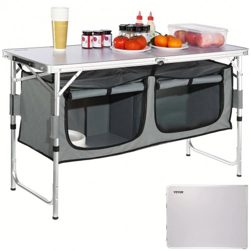 

VEVOR Cuisine de Camping 120x47x70 cm Armoire de Camping Pliable Structure en Alu Grand Comptoir Meuble de Cuisine Hauteur Réglable 2 Compartiments avec Poignée de Transport BBQ Pique-Nique Jardin