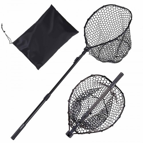 

VEVOR Épuisette de Pêche Pliable, Filet de Pêche avec Manche Télescopique, pour Poisson Étang Bassin Kayak Bateau, Salabre Léger et Portable, Tige en Aluminium 6063 et Filet en Silicone Souple