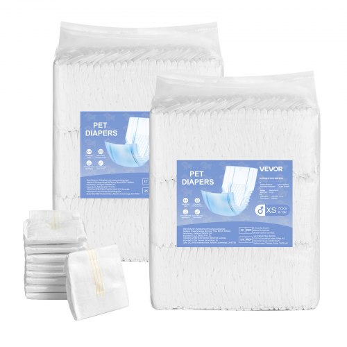 

VEVOR Couches Jetables pour Chiens Mâles, 144 Pièces, Bandes Ventrales Anti-fuites Super Absorbantes Taille XS, Indicateur Humidité, pour Chiens Mâles Chaleur, Entraînement, Incontinence, 2 Lots de 72