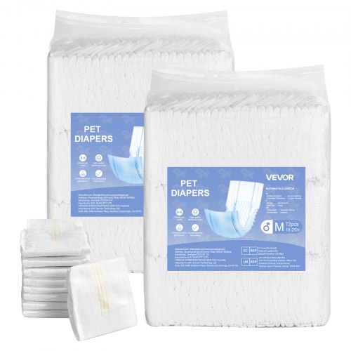

VEVOR Couches Jetables pour Chiens Mâles, 144 Pièces, Bandes Ventrales Anti-fuites Super Absorbantes Taille M, Indicateur Humidité, pour Chiens Mâles Chaleur, Entraînement, Incontinence, 2 Lots de 72