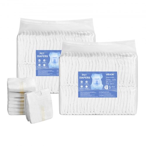 

VEVOR Couches Jetables pour Chiens Femelles, 96 PCS, Couches pour Chiennes Super Absorbantes Anti-fuites, Taille S, Indicateur Humidité, pour Chaleur, Règles, Entraînement, Incontinence, 2 Lots de 48