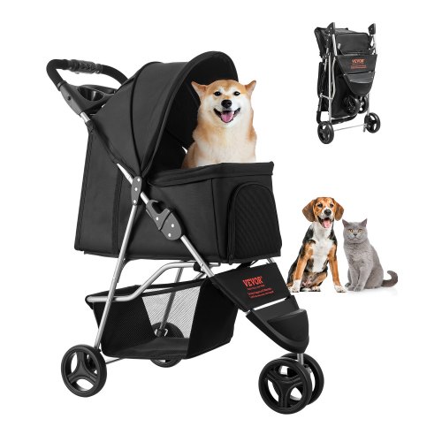 

VEVOR Poussette pour Chien Animaux de Compagnie Pliable, Capacité 16 kg, avec 3 Roues et Freins Arrière, Fenêtres en Maille, Porte-gobelets, pour Chats, Animaux de Compagnie Taille Petite Moyenne