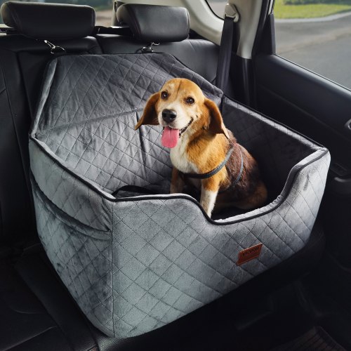 

VEVOR Siège d'auto pour chiens moyens et grands 25 kg, siège rehausseur pour chien, avec poche de rangement, laisse de sécurité à clipser, rembourrage en éponge, lit pour animal de compagnie, gris