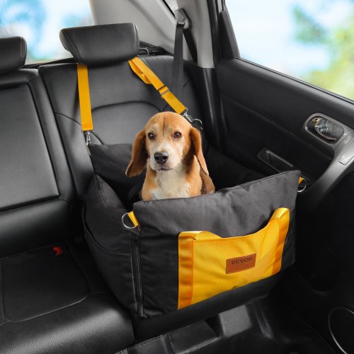 

VEVOR Siège d'auto pour chiens petits 11 kg, siège rehausseur imperméable pour chien, poignées latérales, poche de rangement, laisse à clipser, rembourrage coton PP, lit pour animal de compagnie, noir