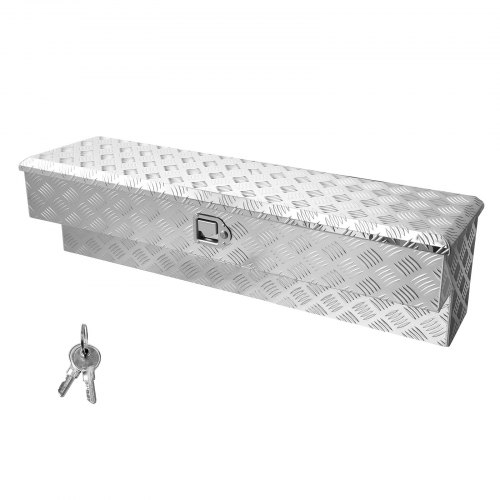 

VEVOR Coffre à outils pour benne de camion, 1219x340x330 mm, boîte à outils pour camion robuste en aluminium avec sculptures, coffre de rangement avec serrure et clé, pour pick-up, remorque, argent