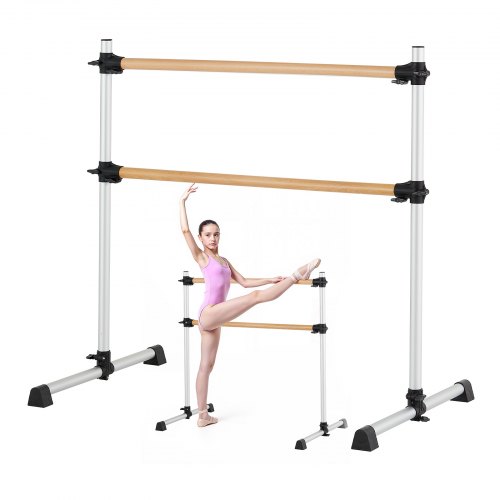 

VEVOR Barre à ballet pour maison, double barre de danse en hêtre portable et autoportante, 1260 mm, équipement de fitness anti-oscillation réglable en hauteur, pour entraînement d'équilibre et Pilates