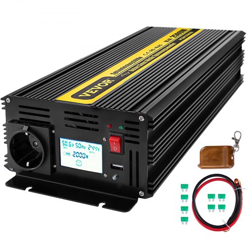 VEVOR Convertisseur Pur Sinus DC 12V à AC 230V, Convertisseur Sinusoïdal Pur 2500W, Onduleur à Onde Sinusoïdale Écran LCD, Convertisseur de Tension Pure Protections de Sécurité avec Télécommande Câble