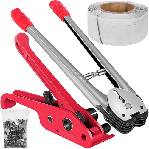 VEVOR Machine de Cerclage de Soudage 18 mm 1000 Pcs Joints Kit d'Outils de Cerclage Manuel 27x6,3x15,5 cm Cercleuse avec Bande 800 m pour Maison Quai Entrepôt Garage Déménagement Stockage Emballage