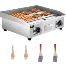 VEVOR Plancha Professionnelle Électrique 664 x 470 x 220 mm Plancha de Cuisson 3200 W Plaque Chauffante Acier Inoxydable avec Brosse à Huile et Pelle Domestique Commerciale pour Cuire les Alimentaires