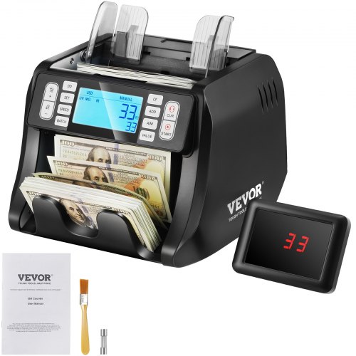 

VEVOR Compteuse de Billets USD et EUR, Détecteur de Faux Billets Contrefaçon UV, MG, IR et DD, Machine à Compter Les Billets avec Modes d'Ajout et de Lot, Grand Écran LCD et Écran Externe, pour Banque