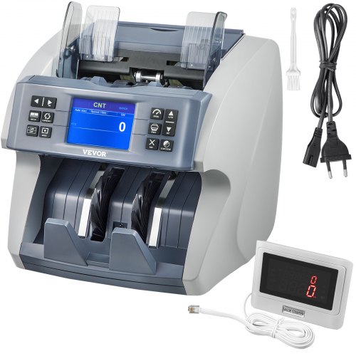 VEVOR Compteuse de Billets Mélangés UV/MG/MT/IR Machine à Compter Les Billets Vitesse > 800 PCS/Min Compteuse et Détecteur de Faux Billets Capacité 500 Billets 8 Modes Écran Banques Stations-Service