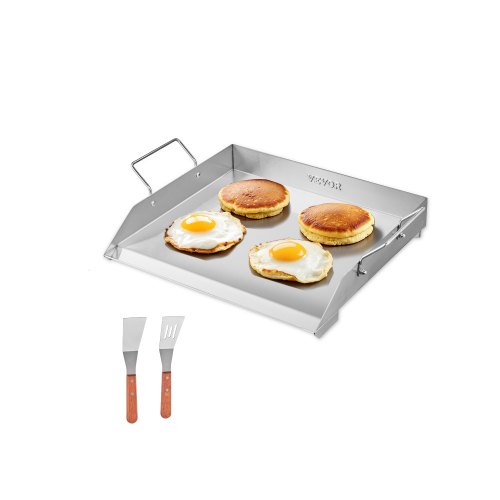 

VEVOR Plaque de cuisson en acier inox, plaque de four rectangulaire universelle à dessus plat, 448 x 370 mm, batterie de cuisine familiale portable à gaz avec poignée, pour camping, fête de talonnage