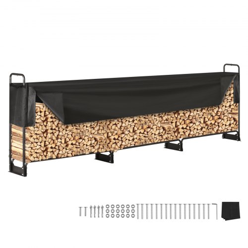 VEVOR Range Bûches Extérieur 386x36x117 cm Abri Bois de Chauffage avec Couverture Imperméable 600D O