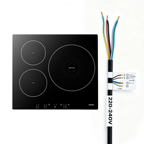 

VEVOR Plaque à Induction 3 Feux 59 cm Table de Cuisson Encastrable 6200 W, pour Cuisine Camping-car, Électrique, 9 Niveaux de Chauffe, Écran Tactile LED, Surface Vitrocéramique, Sécurité Enfants