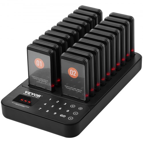

VEVOR Système de Téléavertisseur de Restaurant sans Fil Longue Portée de 400 m, Bipeurs Restaurant pour File d'Attente avec Vibration et Clignotant, 20 Buzzers pour Camion Restaurant, Café, Magasin