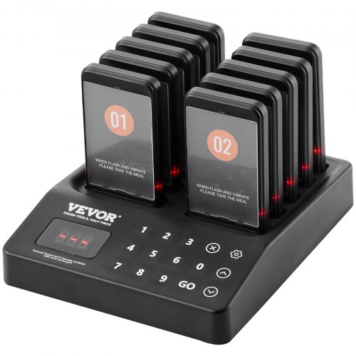 

VEVOR Système de Téléavertisseur de Restaurant, Bipeurs Restaurant sans Fil Longue Portée de 400 m, avec Vibration et Clignotant, 10 Buzzers pour File d'Attente, Camion Restaurant, Café, Magasin