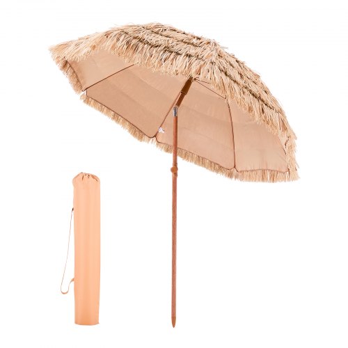 

VEVOR Parasol Hawaïen, 1,8 m Parasol Exotique Inclinable avec Toit Chaume PP, 8 Baleines Métalliques, Protection Solaire Extérieure Flexible pour Plage, Terrasse, Bord de Piscine, Jardin, Arrière-cour