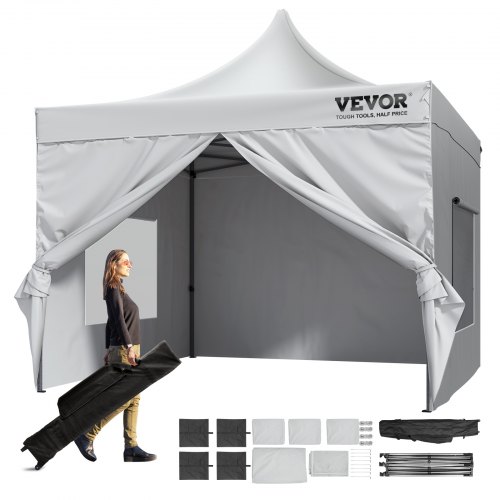 VEVOR Tonnelle Pop-up 304,8x304,8 cm Tente Tonnelle Jardin Parois Latérales Amovibles Sac à Roulette