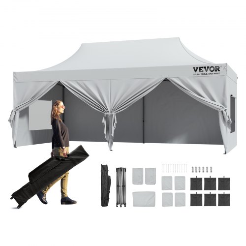 VEVOR Tonnelle Pop-up 304,8x609,6 cm Tente Tonnelle Jardin Parois Latérales Amovibles Sac à Roulette