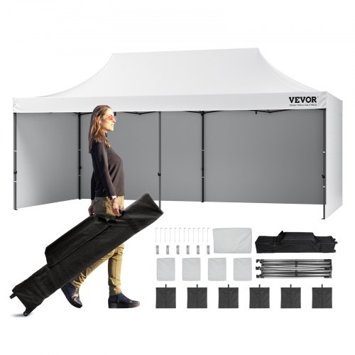 

VEVOR Tonnelle Pop-up 304,8x609,6 cm Tente Tonnelle Jardin Parois Latérales Amovibles Sac à Roulettes Résistant aux UV Imperméable Tente Gazebo Portable pour Plein Air, Terrasse, Jardin, Fête, Camping