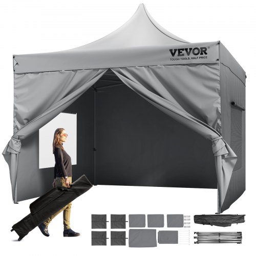 VEVOR Tonnelle Pop-up 304,8x304,8 cm Tente Tonnelle Jardin Parois Latérales Amovibles Sac à Roulette
