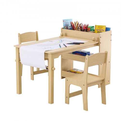 

VEVOR 1 Table d’Enfant + 2 Chaises 795x555x540 mm et 304x284x551 mm Ensemble de Meuble d'Enfant avec Étagère Intégrée pour Étudier Manger Jouer Lire Dessiner Crèche Garderie Chambre d’Enfants École