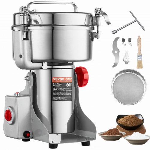 

VEVOR Moulin à Épices Électrique 2000 g, Broyeur à Grains Commercial 3400 W à Haute Vitesse, Moulin à Farine en Acier Inoxydable, Type Oscillant pour Moudre Rapidement Céréales Épices Herbes Cafés