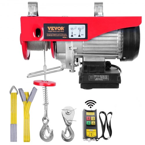 

VEVOR Treuil à Câble Électrique 400 kg Palan Électrique avec Télécommande sans Fil 850 W Treuil-Palan 10 m/min Hauteur de Levage Câble Simple 12 m Moteur pour Garages Entrepôts Usines