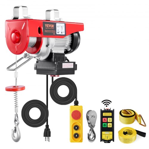 

VEVOR Palan Électrique, Charge Double Câble 200 kg, Télécommande Filaire 4,2 m et Sans Fil 100 m, Hauteur Levage Câble Simple 12 m, Élingue Simple Double, Arrêt d'Urgence, pour Garage, Entrepôt, Usine