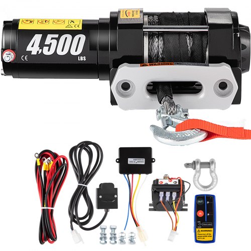 VEVOR Treuil Électrique 12V 4500lbs, Avec Télécommande sans Fil, Corde Synthétique de 13M Plus Dur Que l'Acier, Boîte de Contrôle Etanche IP67