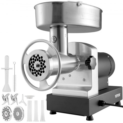 

VEVOR Hachoir à Viande 1100 W Hachoir Électrique Multifonctionnel 450 kg/h 2 Lames 2 Plaques de Broyage Poussoir à Saucisses en Acier et Inox Alimentaire pour Hacher Rapidement Viande Oignon Ail Herbe