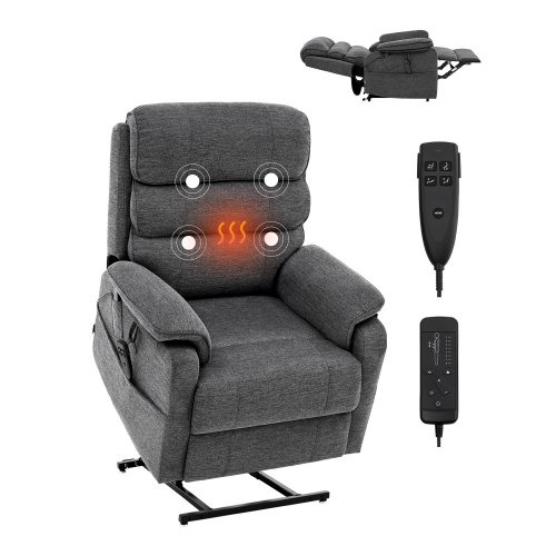 

VEVOR Fauteuil inclinable électrique, fauteuil releveur avec chaleur et massage pour personnes âgées, fauteuil relax à double moteur avec 2 cordes anti-chute, réglage de position infini, gris foncé, M