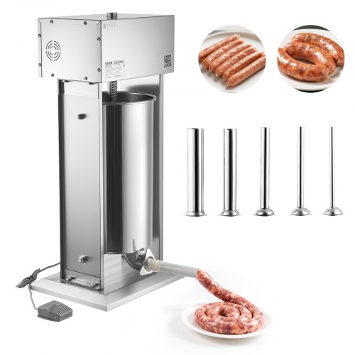 

VEVOR Poussoir à Saucisses Électrique 25 L, Machine à Saucisses Verticale en Acier Inoxydable, pour Cuisine Restaurant Supermarché Boucherie, Vitesse Variable et Pédale, avec 5 Tubes de Remplissage