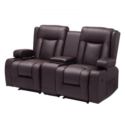 

VEVOR Canapé Inclinable 2 Places, Causeuse Inclinable Manuelle avec Console Centrale, en Similicuir, avec Ports USB, Porte-gobelets et Poches de Rangement, pour Chambre, Salon, Bureau, Marron