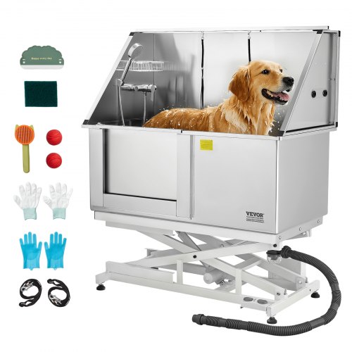 

VEVOR Baignoire de Chien Acier Inoxydable, Baignoire de Toilettage Électrique pour Animaux de Compagnie 127 cm Station de Lavage Chat, avec Panneau Filtre Eau, Robinet, Pommeau de Douche, Porte Gauche